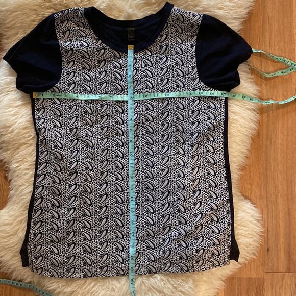 J. Crew Women’s Crew Neck Paisley Teardrop Eyelet T-Shirt Navy White Sz Sm - Picture 6 of 8